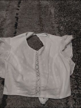 Altar'd State White Lace-Trim Flutter Crop Top Sz Large